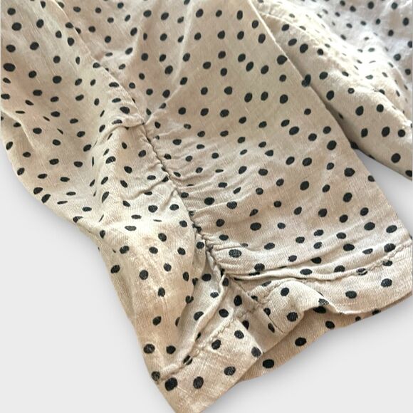 Caslon 100% Linen Ivory Black Polka Dot Pocket 3/4 Sleeve Blazer Jacket Small - Picture 3 of 6